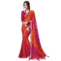 SIRIL Womens Bandhani Printed Chiffon Saree with Blouse2612S2078Pink Orange