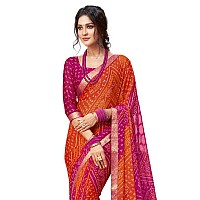 SIRIL Womens Bandhani Printed Chiffon Saree with Blouse2612S2078Pink Orange