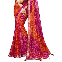 SIRIL Womens Bandhani Printed Chiffon Saree with Blouse2612S2078Pink Orange