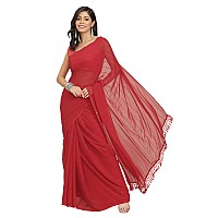 Womanista Womens Striped Embellished Georgette Saree (TI2857_Red)