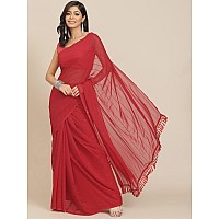 Womanista Womens Striped Embellished Georgette Saree (TI2857_Red)