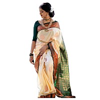 SGF11 Womens Kanjivaram Soft Silk Saree With Blouse Piece White Green