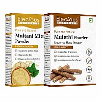 Elecious Mulethi Powder and Multani Powder Combo (200 grams + 200 grams) Ideal for skin, neck and hands | 100% Natural, Preservative-free