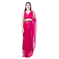 Wardrobe Luxury Womens Net Embroidered Design Saree Pink