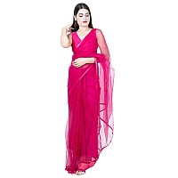 Wardrobe Luxury Womens Net Embroidered Design Saree Pink