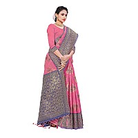 Jaanvi fashion Womens Cotton Silk Saree With Zari Work Blouse Piece anupriyapinkblue