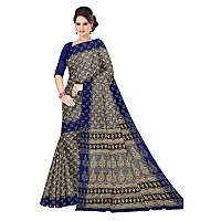 TAMAIRA FASHION Womens Plain Weave Pure Cotton Saree Without Blouse PieceAB35Grey and blue