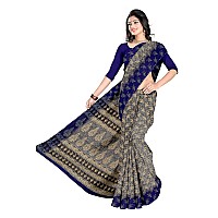 TAMAIRA FASHION Womens Plain Weave Pure Cotton Saree Without Blouse PieceAB35Grey and blue