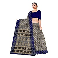 TAMAIRA FASHION Womens Plain Weave Pure Cotton Saree Without Blouse PieceAB35Grey and blue