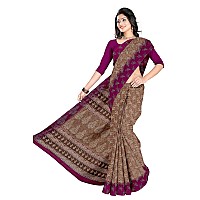 TAMAIRA FASHION Womens Plain Weave Pure Cotton Saree Without Blouse PieceAB35Brown and magenta