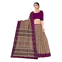 TAMAIRA FASHION Womens Plain Weave Pure Cotton Saree Without Blouse PieceAB35Brown and magenta