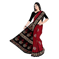 TAMAIRA FASHION Womens Plain Weave Pure Cotton Saree Without Blouse PieceAB36Red and black