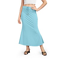 Kipzy Lycra Saree Shapewear Long Skirt for Women for Beach Night Out Regular Office Party Baby Blue L