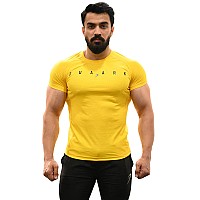 Mens Round Neck Slim Fit Gym Active Wear Sports Tshirt For Workout Casual Wear Yellow Xxlarge