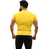 Mens Round Neck Slim Fit Gym Active Wear Sports Tshirt For Workout Casual Wear Yellow Xxlarge