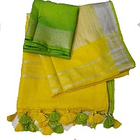 HAIDER ALI AND SONS Pure Linen Ethnic Wear Saree For Womens With Blouse01 YELLOW