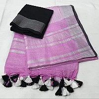 HAIDER ALI AND SONS Pure Linen Ethnic Wear Saree For Womens With Blouse01 PINK 1