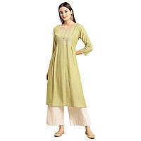 rangita Mint Green Viscose Calf Length Embroidered Flared Kurti for Women | Kurta for Women_L