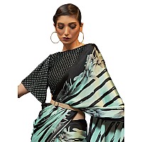 AKHILAM Womens Striped Crepe Printed Saree With Unstitched Blouse Piece Sea GreenKLZE246002RJ