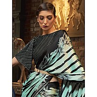 AKHILAM Womens Striped Crepe Printed Saree With Unstitched Blouse Piece Sea GreenKLZE246002RJ