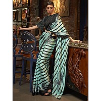 AKHILAM Womens Striped Crepe Printed Saree With Unstitched Blouse Piece Sea GreenKLZE246002RJ