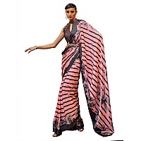 AKHILAM Womens Striped Crepe Printed Saree With Unstitched Blouse Piece PinkKLZE246001RJ