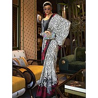 AKHILAM Womens Animal Print Crepe Printed Saree With Unstitched Blouse Piece Off WhiteKLZE246016RJ