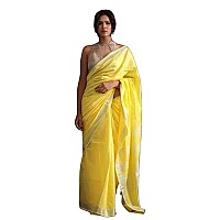 STBSILK TEXTILES BHAGALPUR Womens Bhagalpuri Linen Saree With Blouse Piece CTS04Yellow