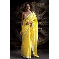 STBSILK TEXTILES BHAGALPUR Womens Bhagalpuri Linen Saree With Blouse Piece CTS04Yellow