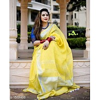 STBSILK TEXTILES BHAGALPUR Womens Bhagalpuri Linen Saree With Blouse Piece CTS04Yellow