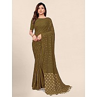 Pratham Blue Womens Sequins Georgette Fancy Saree With Blouse Piece AM298Olive Green