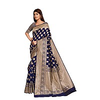 Palvan Sarees for Women Banarasi Kanjivaram Silk Woven Sari | Indian Wedding Saree Unstitched Blouse (N.BLUE)