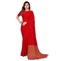 Pratham Blue Womens Sequins Georgette Fancy Saree With Blouse Piece (AM-296_Red)