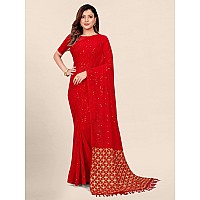 Pratham Blue Womens Sequins Georgette Fancy Saree With Blouse Piece (AM-296_Red)