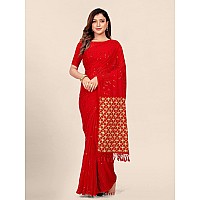 Pratham Blue Womens Sequins Georgette Fancy Saree With Blouse Piece (AM-296_Red)