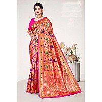 Jaanvi fashion Womens Silk With Zari Work Saree With Blouse Piecekaashipaithanipink