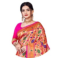 Jaanvi fashion Womens Silk With Zari Work Saree With Blouse Piecekaashipaithanipink