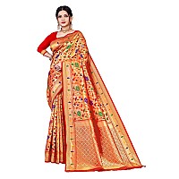 Jaanvi fashion Womens Silk With Zari Work Saree With Blouse Piecekaashipaithanired