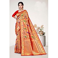 Jaanvi fashion Womens Silk With Zari Work Saree With Blouse Piecekaashipaithanired