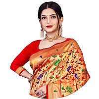 Jaanvi fashion Womens Silk With Zari Work Saree With Blouse Piecekaashipaithanired