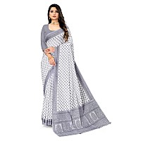 Ratan Womens Plain Cotton Saree Without Blouse Piece Amri102GreyWhite Grey