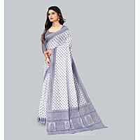 Ratan Womens Plain Cotton Saree Without Blouse Piece Amri102GreyWhite Grey