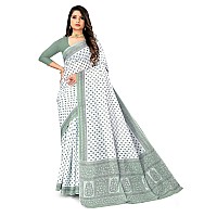 Ratan Womens Pure Cotton Printed Mulmul Saree Without Blouse Piece White OliveGreen