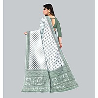 Ratan Womens Pure Cotton Printed Mulmul Saree Without Blouse Piece White OliveGreen