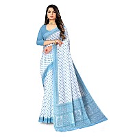 Ratan Womens Plain Cotton Saree Without Blouse Piece Amri102BlueWhite Blue