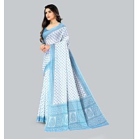 Ratan Womens Plain Cotton Saree Without Blouse Piece Amri102BlueWhite Blue