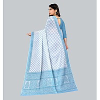 Ratan Womens Plain Cotton Saree Without Blouse Piece Amri102BlueWhite Blue