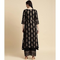 rangita Black Rayon Printed A-line Kurta with Palazzo | Kurta Set for Women_M