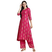 rangita Pink Rayon Printed A-line Kurta with Palazzo | Kurta Set for Women_M