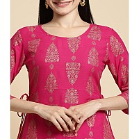 rangita Pink Rayon Printed A-line Kurta with Palazzo | Kurta Set for Women_M